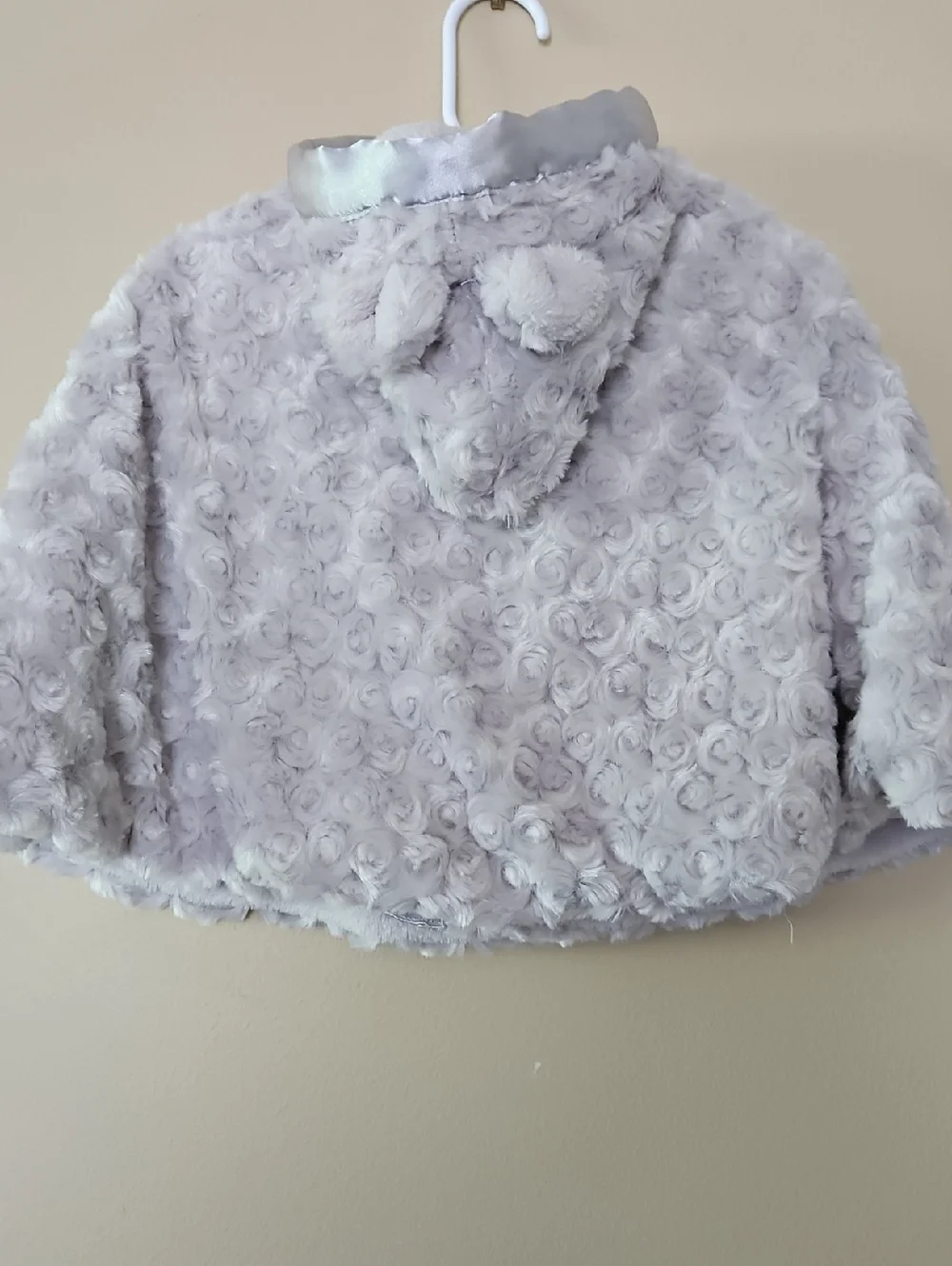 Infant Dressy Cape. Very soft, grey silver in color, easy velcro open/close